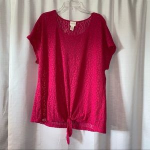 Hot Fuchsia Pink Cheetah Print Short Sleeve Shirt with Tie Front